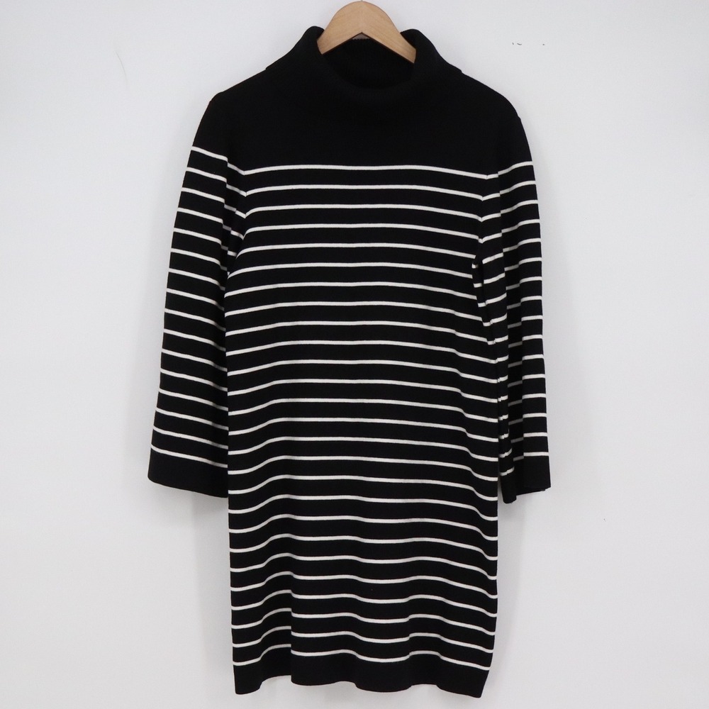 Eliza J Sweater Dress Womens L Striped Black White Turtleneck Knit Excellent